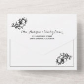 白黒フローラフレーム、イニシャル結婚ズ オールインワン招待状 (裏面)