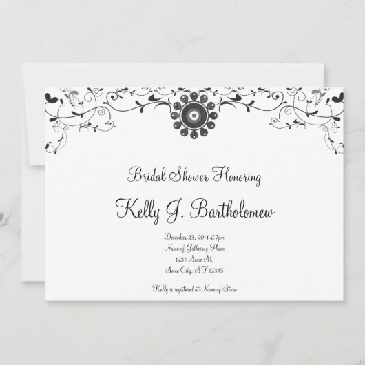 白黒フローラフロッシュブライダルシャワー 招待状 (正面)