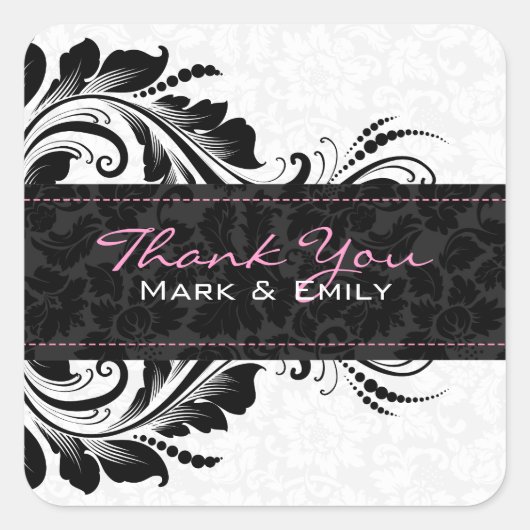 白黒フローラフローラオーナメント スクエアシール (正面)