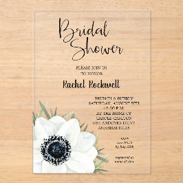白黒フローラブライダルシャワー アクリル招待状