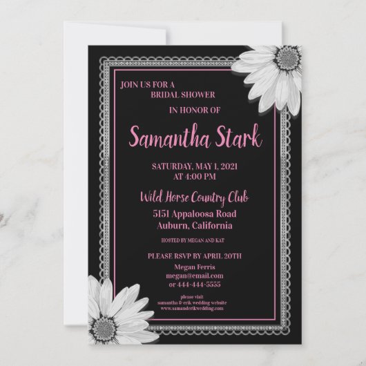 白黒フローラブライダルシャワー 招待状 (正面)