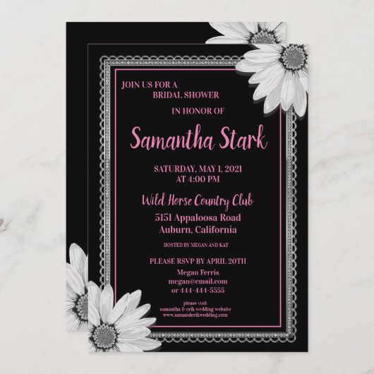 白黒フローラブライダルシャワー 招待状 (正面/裏面)