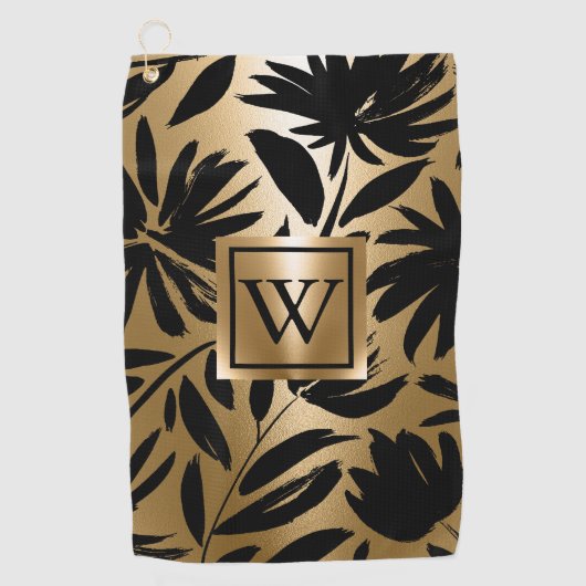 白黒フローラブラシ ゴルフタオル (正面)