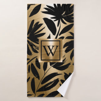 白黒フローラブラシ バスタオルセット