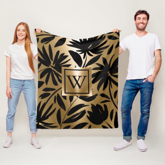 白黒フローラブラシ フリースブランケット (インサイチュ)