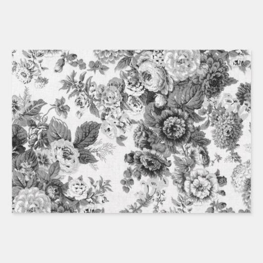 白黒フローラプニーズダリアスアスターバラ ラッピングペーパーシート (正面3)