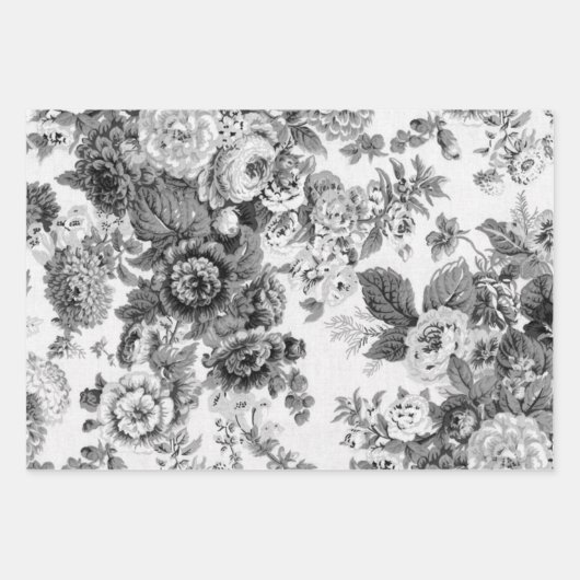 白黒フローラプニーズダリアスアスターバラ ラッピングペーパーシート (正面2)