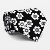 白黒フローラプリントパターン ネクタイ (ロール)