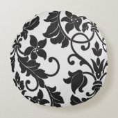 白黒フローラプリント円枕 ラウンドクッション (正面)