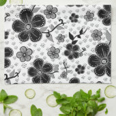 白黒フローラプリント キッチンタオル (折り畳み)