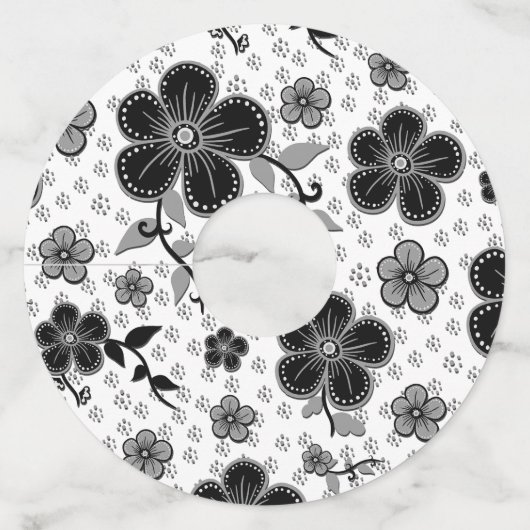 白黒フローラプリント ワイングラスタグ (正面)