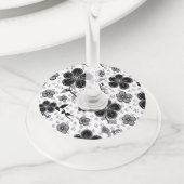 白黒フローラプリント ワイングラスタグ (クローズアップ)