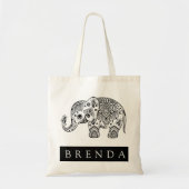 白黒フローラペイズリーゾウ トートバッグ (正面)