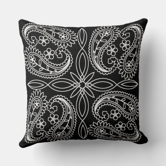 白黒フローラペイズリーパターン装飾用クッション クッション (裏面)