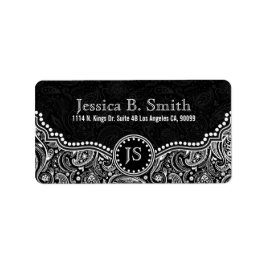 白黒フローラペイズリーパターン ラベル