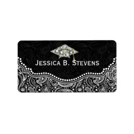 白黒フローラペイズリー卒業帽子 ラベル