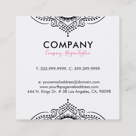 白黒フローラペイズリー曼荼羅 スクエア名刺 (裏面)