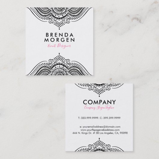 白黒フローラペイズリー曼荼羅 スクエア名刺 (正面/裏面)