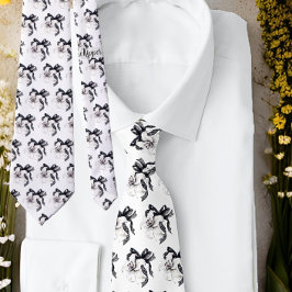白黒フローラボタニカルリレースリボンタイ ネクタイ