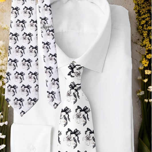 白黒フローラボタニカルリレースリボンタイ ネクタイ