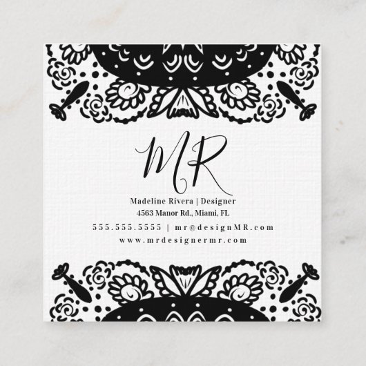 白黒フローラマンダラヨガ スクエア名刺 (裏面)