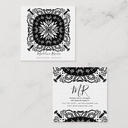 白黒フローラマンダラヨガ スクエア名刺 (正面/裏面)