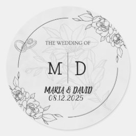 「白黒フローラミニマエレガントリスト結婚の ラウンドシール