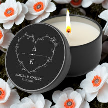 白黒フローラモダンハート結婚モノグラム