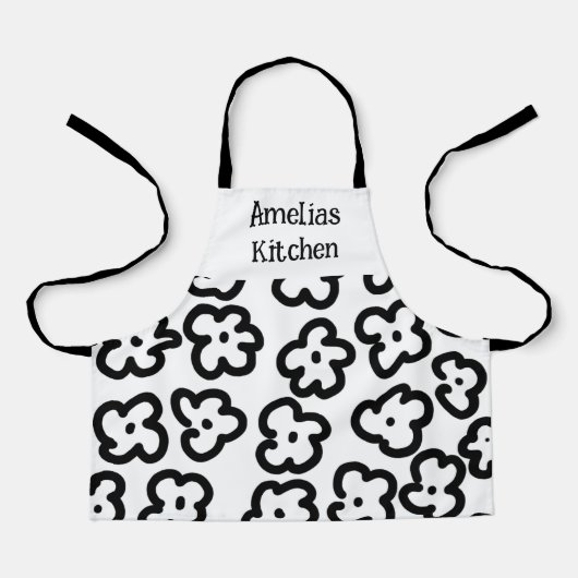 白黒フローラモダン抽象芸術 エプロン (正面)