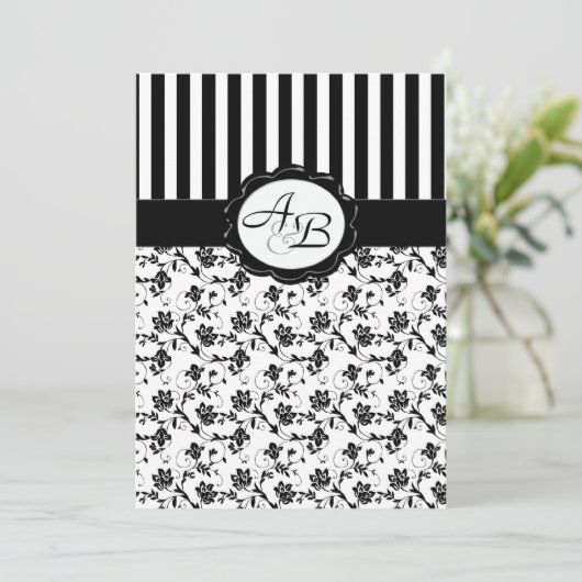 白黒フローラモノグラストライプム招待状 招待状 (スタンド正面)