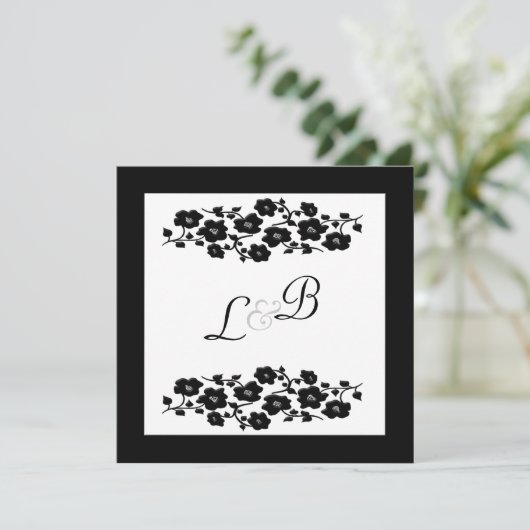 白黒フローラモノグラム招待状 招待状 (スタンド正面)