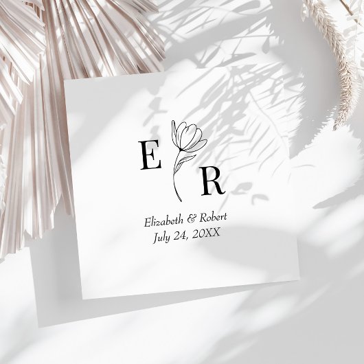 白黒フローラモノグラム結婚ズ スタンダードランチョンナプキン