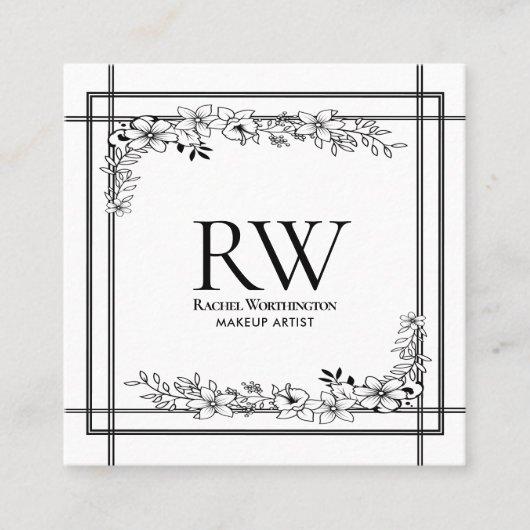 白黒フローラモノグラム スクエア名刺 (正面)