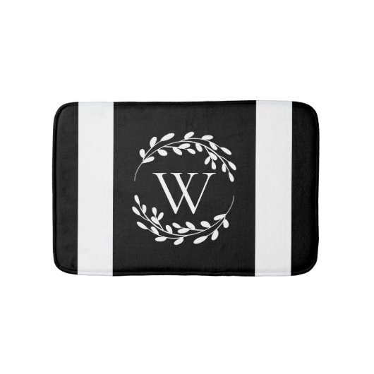 白黒フローラモノグラム バスマット (正面)