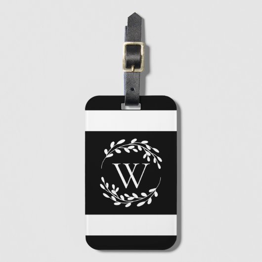 白黒フローラモノグラム ラゲッジタグ (正面縦)