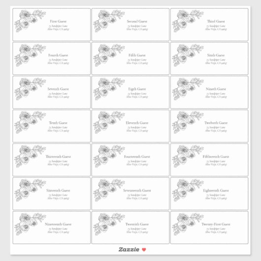 白黒フローララインアートゲストアドレス シール (シート)