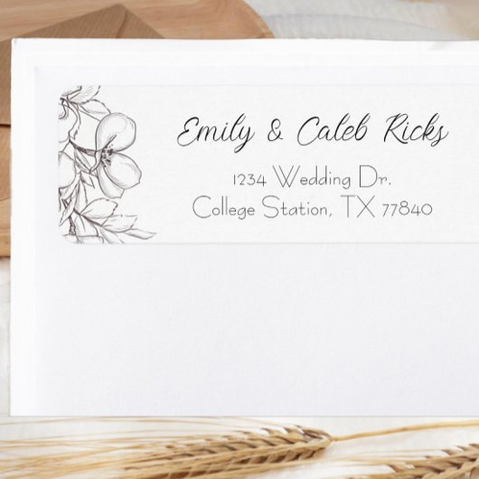 白黒フローララインアート差出人住所 ラベル