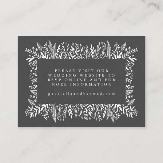 白黒フローララインアート結婚のウェブサイト  エンクロージャーカード (正面)