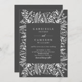 白黒フローララインアーモダンツ結婚 招待状 (正面/裏面)