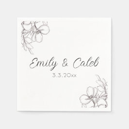 白黒フローララインアー結婚ツ スタンダードカクテルナプキン