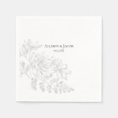 白黒フローララインスケッチ結婚ズナプキンス スタンダードカクテルナプキン (正面)