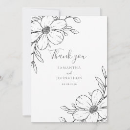 白黒フローラライン結婚スケッチ サンキューカード