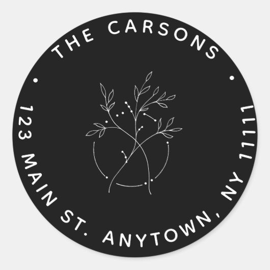 白黒フローララウンド差出人住所ラベル ラウンドシール (正面)