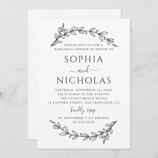 白黒フローラリハエレガントーサルディナー 招待状 (正面/裏面)