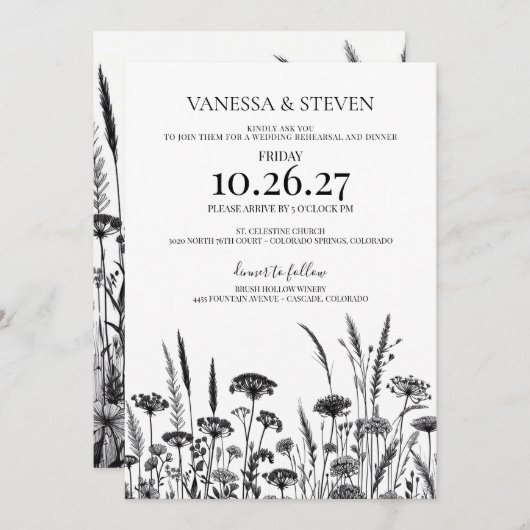 白黒フローラリハーサルディナー 招待状 (正面/裏面)