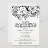 白黒フローラリリーデイジーブライダルシャワー 招待状 (正面)