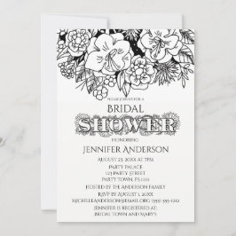 白黒フローラリリーデイジーブライダルシャワー 招待状