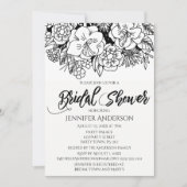 白黒フローラリリーブーケブライダルシャワー 招待状 (正面)