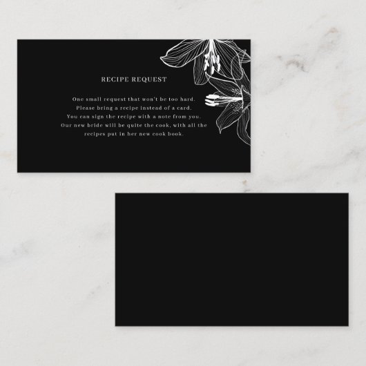 白黒フローラリリーレシピリクエストカード 名刺 (正面/裏面)