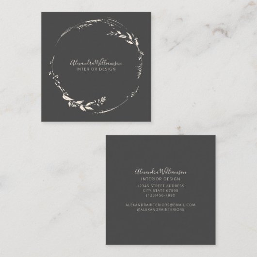 白黒フローラリースミニマル スクエア名刺 (正面/裏面)
